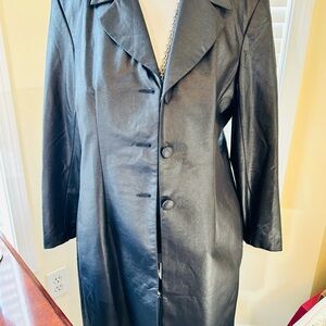 Elegant Black Women's  high  quality FABRIC (looks like a leather)Trench Coat